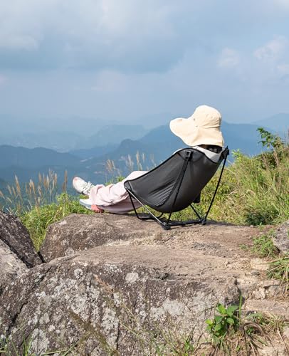Low Ultralight Compact Folding Chair (Black Grid) | with Side Pocket and Carry Bag, for Camping Backpacking Hiking - color: Black Grid