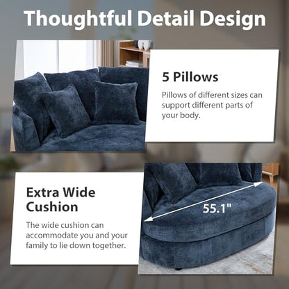 Chifee & Vingol 55" W Oversized Accent Barrel Chair Large Round Chair Extra Large Armchair with 5 Pillows for Living Room,Bedroom,Home Theater,Chenille,Navy - color: 55"- Navy