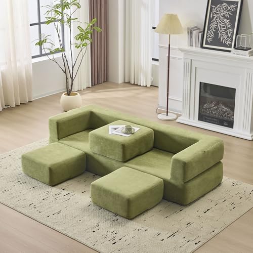 Detachable Combinable Reclinable Modular Sofa, Dual Purpose Lazy Sofa Bed for Small Apartments Rental Homes Living Room Bedroom (Green) - color: Green