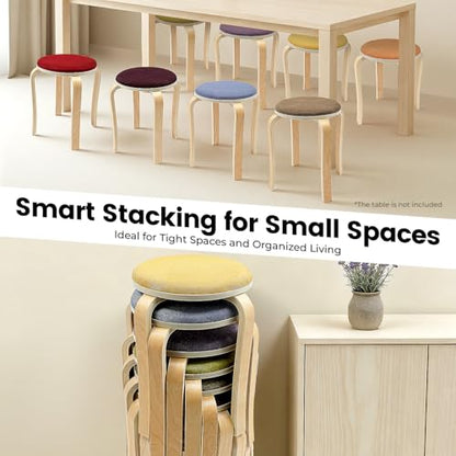Stackable Wood Stools Set of 8, 17-Inch Height Backless Counter Chairs with Round Top and Non-Slip Foot Pads, Portable School Stool, Flexible Seating for Home, Office, Classrooms