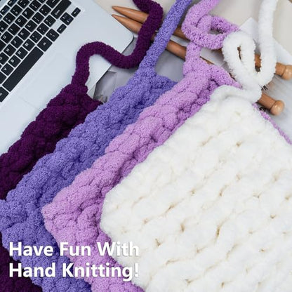 Cozyful Chunky Yarn for Hand Knitting - #10 Chunky Chenille Yarn, Jumbo Big Thick Chunky Yarns for Crocheting, Super Bulky Chunky Knit Blanket Yarns, 8 Skein (22yd, 8oz/Skein), Cream & Multi Purple - color: Cream & Lavender & Purple & Dark Purple