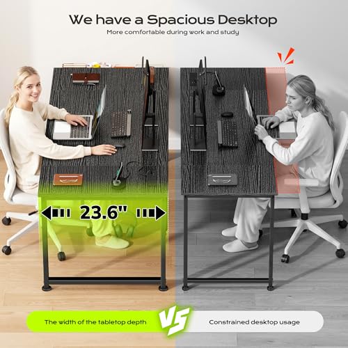 DurayLoly 63 x 24 inch Large Gaming Desk, 24mm Thick Desktop with RGB LED, Computer Desk with Built-in Power Outlets, Detachable Stand, 150LBS Heavy Duty, Ultimate Desk for Pro Gamers, Black - color: Black, size: 63 Inch