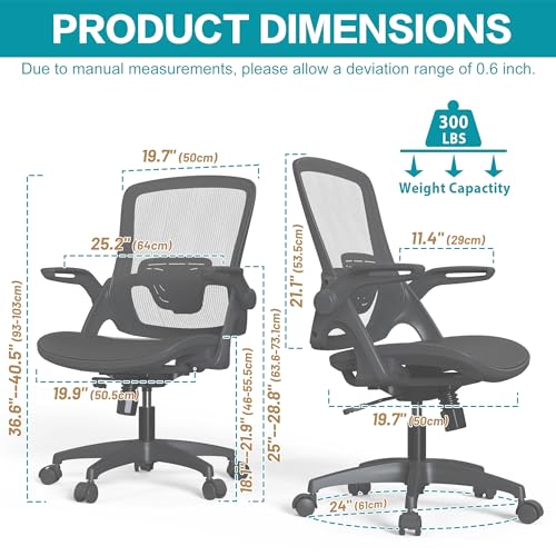 Full Mesh Ergonomic Home Office Computer Desk Chair with Flip Up Arms Height Adjustable Swivel Wheels for Adult - style: Mid Back
