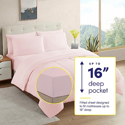 RV Short Queen Comforter Set for RV Camper - Comforter Set with Fitted & Flat Sheet, 4 Pillowcases - Tailored for RV Short Queen Beds - Cozy Essentials for Your RV Bedroom, Pale Pink - color: Pale Pink, size: RV Short Queen