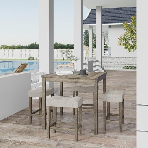 allamazing 5-Piece Counter Dinner Height Table Set, Indoor Modern Rectangular Dining Table Furniture Set for Kitchen, 35 inch Dining Table with 4 stools (1+4 Natural) - color: 1+4 Natural