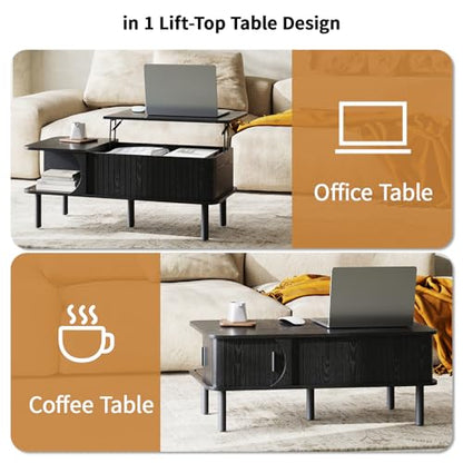 Lift Top Coffee Table,Wooden Rectangle Coffee Table with Hidden Storage Space,Metal Handles,Metal Legs,Mid Century Modern Style,Suitable for Living Room,Office,Apartment. (A-Lift Coffee Table-Black) - color: A-lift Coffee Table-black