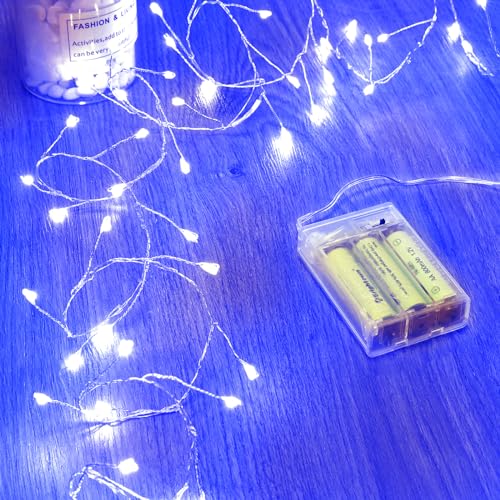 Minetom Fairy Lights Battery Operated, Twinkle String Lights Waterproof Silver Wire 5 Feet 60 Led Firecracker Starry Lights for DIY Wreath Home Wedding Party Bedroom Mason Jar Holiday Christmas, Blue - color: Blue