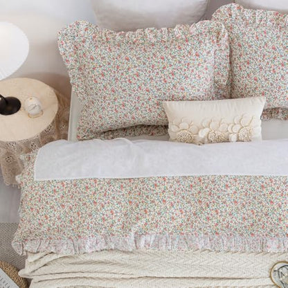 DAUAOTO Full Size Ruffle Duvet Cover Set, 100% Cotton, Kids Teen Girls Duvet Cover 82"X86" + 2 Shams, Ditsy Floral Pattern Pink - color: Pattern 10#, size: 82"x86" Full Cover + 2 Shams