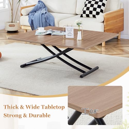 Adjustable Height Coffee Table, Folding Dining Table, Wood & Black | Convertible lift top table for use as a coffee table, dining table, home office desk or vanity - color: Wood & Black Legs