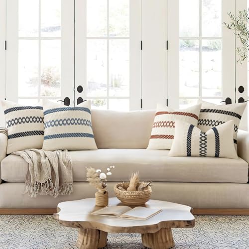 MIULEE Set of 2 Blue Boho Decorative Lumbar Pillow Covers 12x20 Inch | Farmhouse Coastal, Couch Throw Pillows, Modern Cushion Covers, Macrame Woven Spring Decor for Bed Sofa Chair - color: Blue, size: 20" x 12" (Pack of 2)