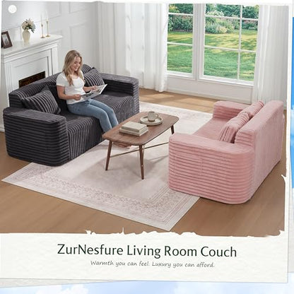 ZurNesfure Sofa Couch 3-Seater Boneless Sofa with Pillow Darkgrey,3-Seater | No Assembly Need, Modern Couch with deep seat and Washable Cover Cloud Sofa for Living Room Bedroom Apartment - color: Stripe Darkgrey, size: 3-seater