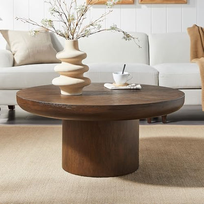 JUSTONE 35.98" Round Coffee Table for Living Room,Rustic Natural Coffee Table for Apartment, Easy Assembly (Dark Brown,36" Dx36 Wx16 H) - color: 36'' (36''d X 36''w X 16''h) - Dark Brown