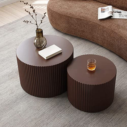 JUSTONE Round Nesting Coffee Table Set of 2 - Space-Saving Brown Modern Wooden Accent Tables for Small Spaces, Handcrafted Wood Side/End/Bedside Tables for Living Room & Bedroom - color: 23.62" Round-brown