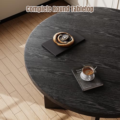Rophefx 44.9" Round Dining Table for 4-6, Farmhouse Kitchen Table, Black | Modern wood table seats 4 to 6, with adjustable foot pads for stability in dining rooms, kitchens, or breakfast areas - color: Black