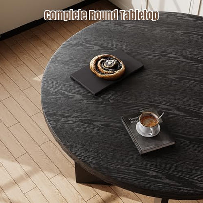 Rophefx 44.9" Round Dining Table for 4-6, Farmhouse Kitchen Table, Black | Modern wood table seats 4 to 6, with adjustable foot pads for stability in dining rooms, kitchens, or breakfast areas - color: Black