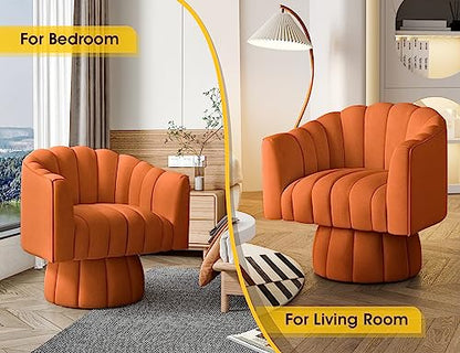Dewhut Swivel Accent Chair, Barrel Accent Chair, Velvet, Orange | Velvet Upholstered Round Arm Chair with 360° Swivel Base, Mid Century Modern Living Room Chair, Easy Setup - color: Orange