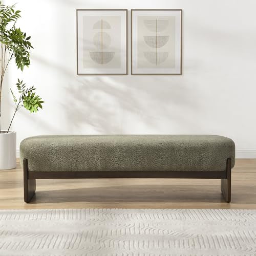 Christopher Knight Home Arden Minimalist Loop Yarn Fabric Dining Bench, Wooden Entryway Ottoman Bench, Modern Living Room Sofa Ottoman Footrest, Bedroom End of Bed Bench, Dark Green+Brown - color: Dark Green+brown