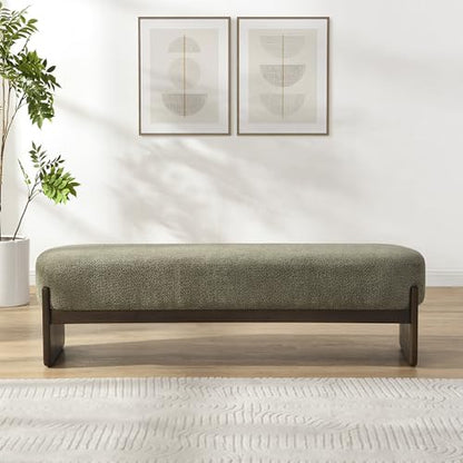 Christopher Knight Home Arden Minimalist Loop Yarn Fabric Dining Bench, Wooden Entryway Ottoman Bench, Modern Living Room Sofa Ottoman Footrest, Bedroom End of Bed Bench, Dark Green+Brown - color: Dark Green+brown