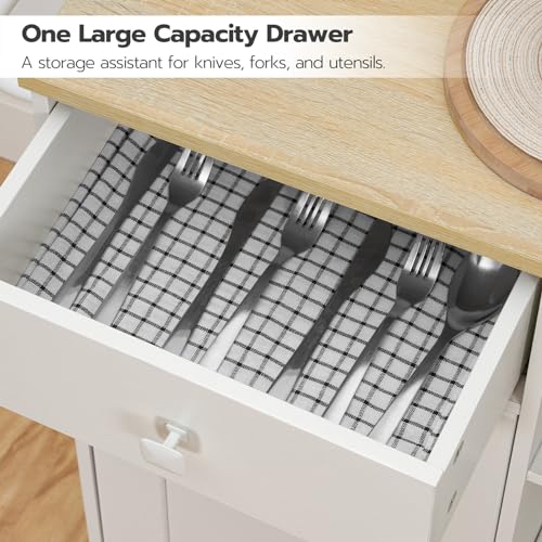 HOOBRO Kitchen Island, Storage Cabinet with Drawer, Kitchen Cart with Spice and Towel Rack, Saving Space, Easy Assembly, for Living Room, White and Natural WN12ZD01 - color: White + Natural