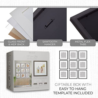 Sheffield Home 9 Piece Gallery Wall Frame Set, 12x12 Inch, Dark Oak - color: Dark Oak, size: 12x12 Inch