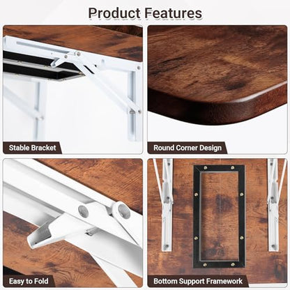 Neoaider Wall Mounted Folding Desk 23.6” x 15.7”, Brown | Drop Down Table with Metal Collapsible Brackets, Folding Wall Table for Small Spaces, Home, Office, Kitchen, Laundry Room - color: Brown, size: 23.6" x 15.7"