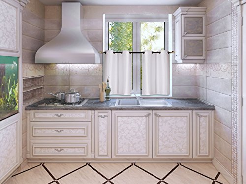 Elegant Home 2 Panels Tiers Grommets Small Window Treatment Curtain Faux Silk Insulated Blackout Drape Short Panel 28" W X 36" L Each for Kitchen Bathroom or Any Small Window # D24 (White) - color: White