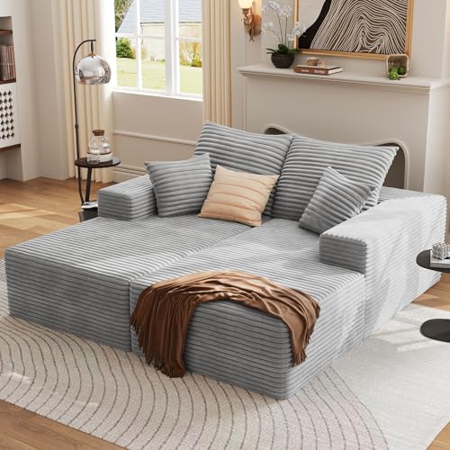 Oversized Double Chaise Lounges Indoor - 74.8" Upholstered Boneless Cloud Stupendous Oversized Chaise Lounge Couch Luxury Sofa Bed Deep Seat - Plush Corduroy Lounge Chair,2 Pieces,Grey - color: Grey