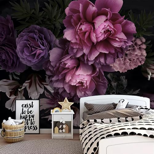 GLWYHY-Purple Peony Flower Wallpaper with Peel-and-Stick backing-108 x157 | Self-adhesive,Flower,Bedroom,Mural painting,Large Beautiful - color: ZZSL-03, size: 108"x157"