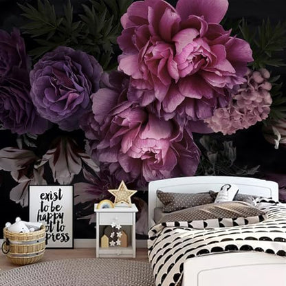GLWYHY-Purple Peony Flower Wallpaper with Peel-and-Stick backing-108 x157 | Self-adhesive,Flower,Bedroom,Mural painting,Large Beautiful - color: ZZSL-03, size: 108"x157"