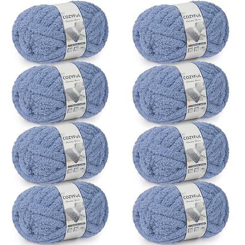 Cozyful Chunky Yarn for Hand Knitting - #10 Chunky Chenille Yarn, Jumbo Big Thick Chunky Yarns for Crocheting, Super Bulky Chunky Knit Blanket Yarns, 8 Skein (22 yds 8 oz Each Skein), Blue Gray - color: Blue Gray