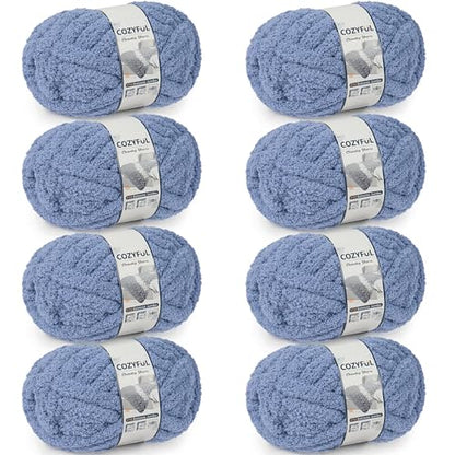 Cozyful Chunky Yarn for Hand Knitting - #10 Chunky Chenille Yarn, Jumbo Big Thick Chunky Yarns for Crocheting, Super Bulky Chunky Knit Blanket Yarns, 8 Skein (22 yds 8 oz Each Skein), Blue Gray - color: Blue Gray