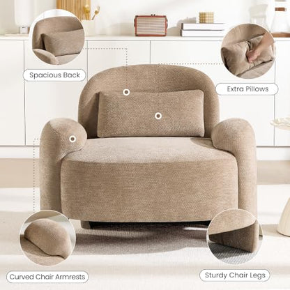 Accent Chair for Living Room, Modern Chenille Fabric Lounge Reading Sofa Chair with Lumbar Pillow, Upholstered Arm Chairs for Bedroom, Office, Brown - color: Brown