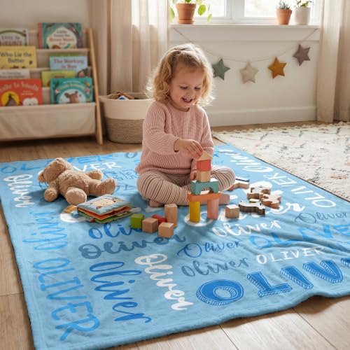 Personalized Blanket with Name, Custom Name Blanket Gifts for Kids Adults Boys Girls Teen, Soft Customized Fleece Flannel Throw for Bedroom Living Room, Birthday Christmas - color: Light Sky Blue