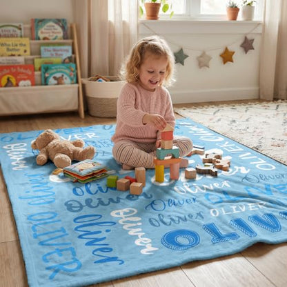 Personalized Blanket with Name, Custom Name Blanket Gifts for Kids Adults Boys Girls Teen, Soft Customized Fleece Flannel Throw for Bedroom Living Room, Birthday Christmas - color: Light Sky Blue