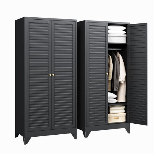 Armoire Wardrobe Closet,20" Deep Metal Wardrobe Cabinet with Doors and Shelves,Hanging Rod Clothing Storage Cabinets for Home RoomBlack - color: Black, size: 20"D x 32"W x 71"H