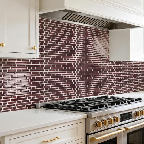 Art3d 10-Sheet Heavy-Duty Peel and Stick Backsplash, Waterproof Wall Tiles Stick on Kitchen Backsplash Living Space, Dark Burgundy - color: Dark Burgundy, size: 12 x 12 Inch
