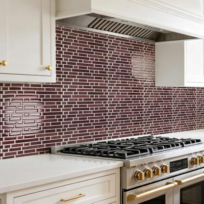 Art3d 10-Sheet Heavy-Duty Peel and Stick Backsplash, Waterproof Wall Tiles Stick on Kitchen Backsplash Living Space, Dark Burgundy - color: Dark Burgundy, size: 12 x 12 Inch