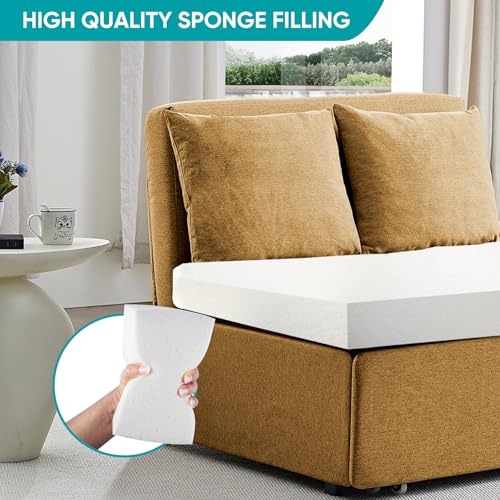 BALUS 43" W Twin Size Sleeper Couch Bed Pull Out Sofa with Pullout Beds, 2 in 1 Convertible Linen Single Sleepers Sofas Chair with Foldable Mattress and Pillows for Small Space Apartment, Yellow - color: Yellow, size: Twin