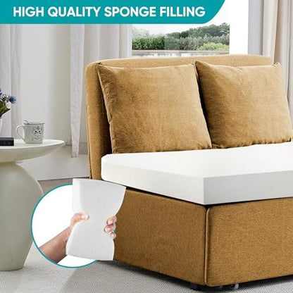 BALUS 43" W Twin Size Sleeper Couch Bed Pull Out Sofa with Pullout Beds, 2 in 1 Convertible Linen Single Sleepers Sofas Chair with Foldable Mattress and Pillows for Small Space Apartment, Yellow - color: Yellow, size: Twin