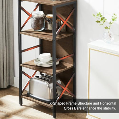 MNEETRUNG Small Bookshelf,4 Tier Industrial Bookcase with Metal Frame and Backboard,Narrow Rustic Brown Book Shelf,Book case for Small Spaces,Living Room,Bedroom and Home Office - color: Brown, size: 4-Tier (15.7"W x 11"D x 39.5"H)
