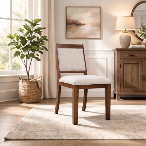 HomePop Open Back Upholstered Wood Frame Dining Chairs -Neutral Textured Solid (Set of 2) - color: Neutral Textured Solid (Set of 2), style: Pack of 2