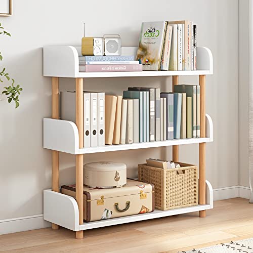 3-Tier Wooden Open Bookcase, Warm White | Modern Display Bookshelf with Top Edge, Solid Wood Frame, Home and Office Storage - color: Warm White, size: 3-tier