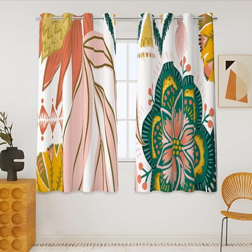 Tyrot Boho Floral Grommet Blackout Curtains, 52W x 45L, 2 Panels | Botanical, Thermal Insulated, Heat Blocking Privacy, Short Window Drapes for Kitchen, Bathroom, and Basement - color: Blush Pearl, size: 52"W x 45"L (Pack of 2)