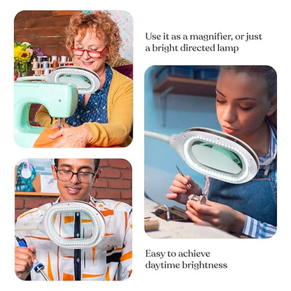 Brightech LightView Pro Magnifying LED Desk Lamp with Light, Hobbies & Reading, Flexibility & Durability Magnifying Floor Lamp, 3 in 1 LED Light Glass Magnifier, Work Light for Pro Uses - White - color: White