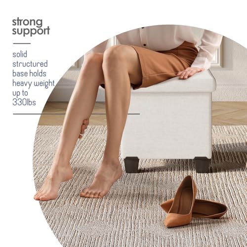 Storage Ottoman Cube with Small Bin, 15-in Square Ottoman with Storage for Living Room and Bedroom, Small Ottomans Foot Rest, Fabric Foot Stools Ottomans Max 330lbs, Cream - color: 09 - Cream