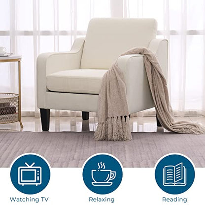 VINGLI Mid Century Modern Accent Chair, Beige Fabric Accent Chairs for Living Room Upholstered Armchair Sofa with Scooped Arms for Bedroom, Apartment, Studio, Office, Waiting Room - color: Beige
