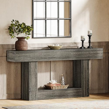 Tribesigns 63" Console Table, Farmhouse 2-Tier Entryway Table with U-Shaped Base, Narrow Long Wood Sofa Table Behind Couch Table for Living Room, Hallway, Foyer, Gray - color: Light Gray