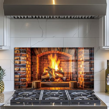 Evgosm Tempered Glass Backsplash for Kitchen, fireplace Stove Splashback, Glass Backsplash, Used for Kitchen Wall Protection and Decoration, Easy to Install and Clean. (30x16'') - size: 30"L x 16"W