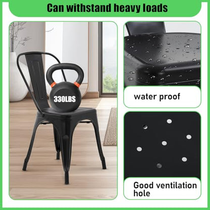 Dopinmin Modern Black Metal Dining Chairs Set of 4, Stackable, Indoor/Outdoor Patio Chairs, 18' Seat Height - color: Black