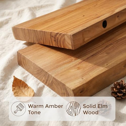 Dreamland Floating Shelves 24 Inch Long, Rustic Solid Elm Wood Live Edge Floating Shelf Wall Mounted, Wall Shelves Set of 2 with Invisible Bracket for Living Room Bathroom Kitchen, Natural - color: Natural, size: Live Edge - 24"L